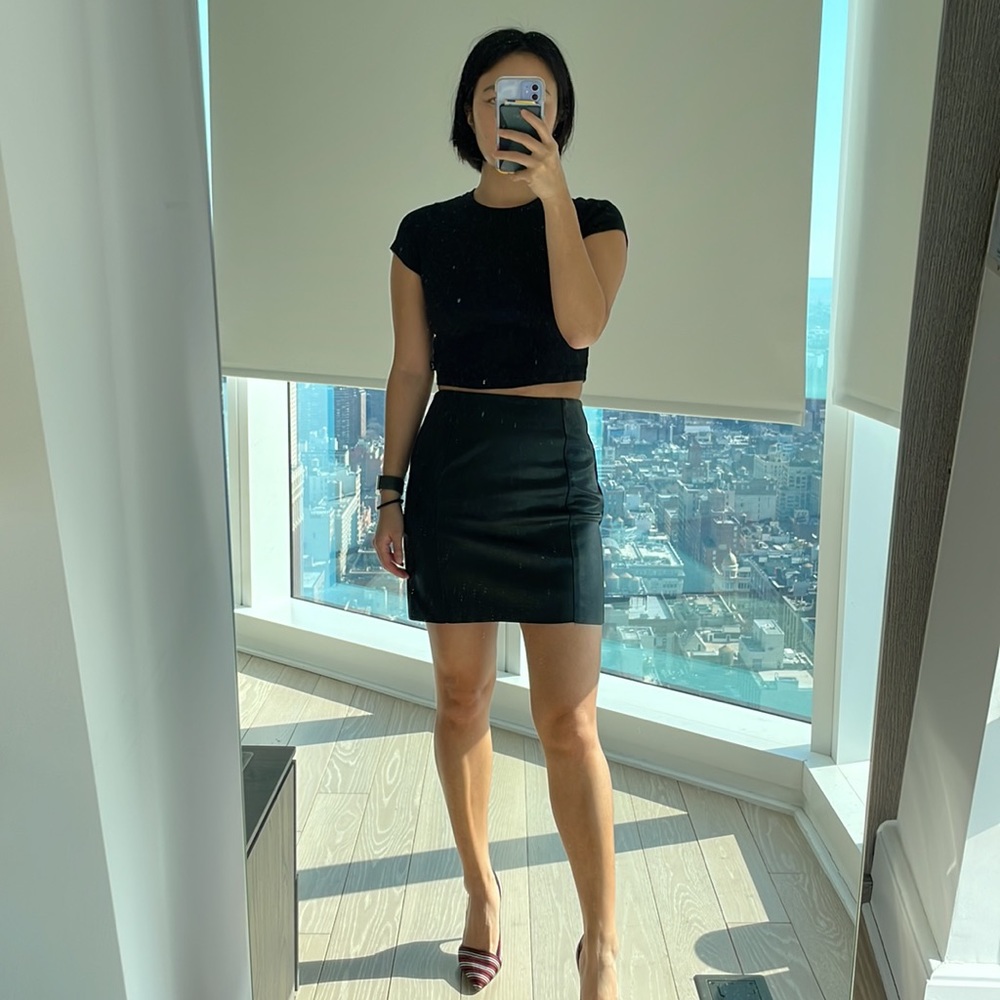 Black faux leather mini skirt with back zipper